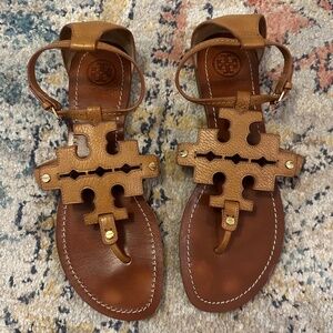 Tory Burch Phoebe leather sandal camel tan brown, size 12